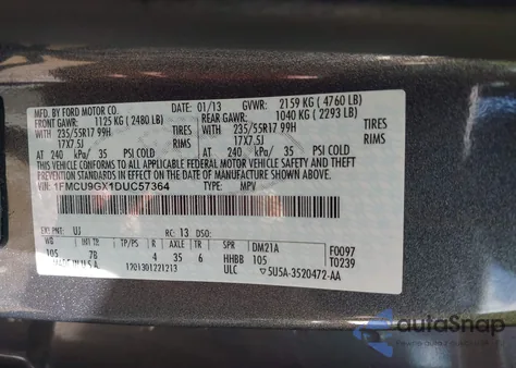 2013 Ford Escape Se z USA, uszkodzony, nr VIN 1FMCU9GX1DUC57364